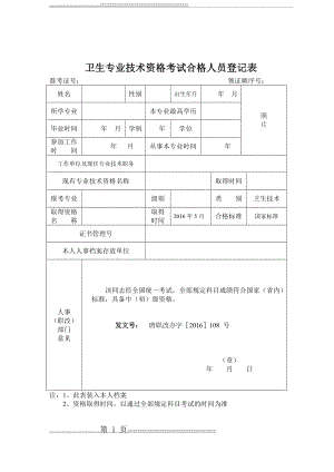 卫生专业技术资格考试合格人员登记表(3页).doc