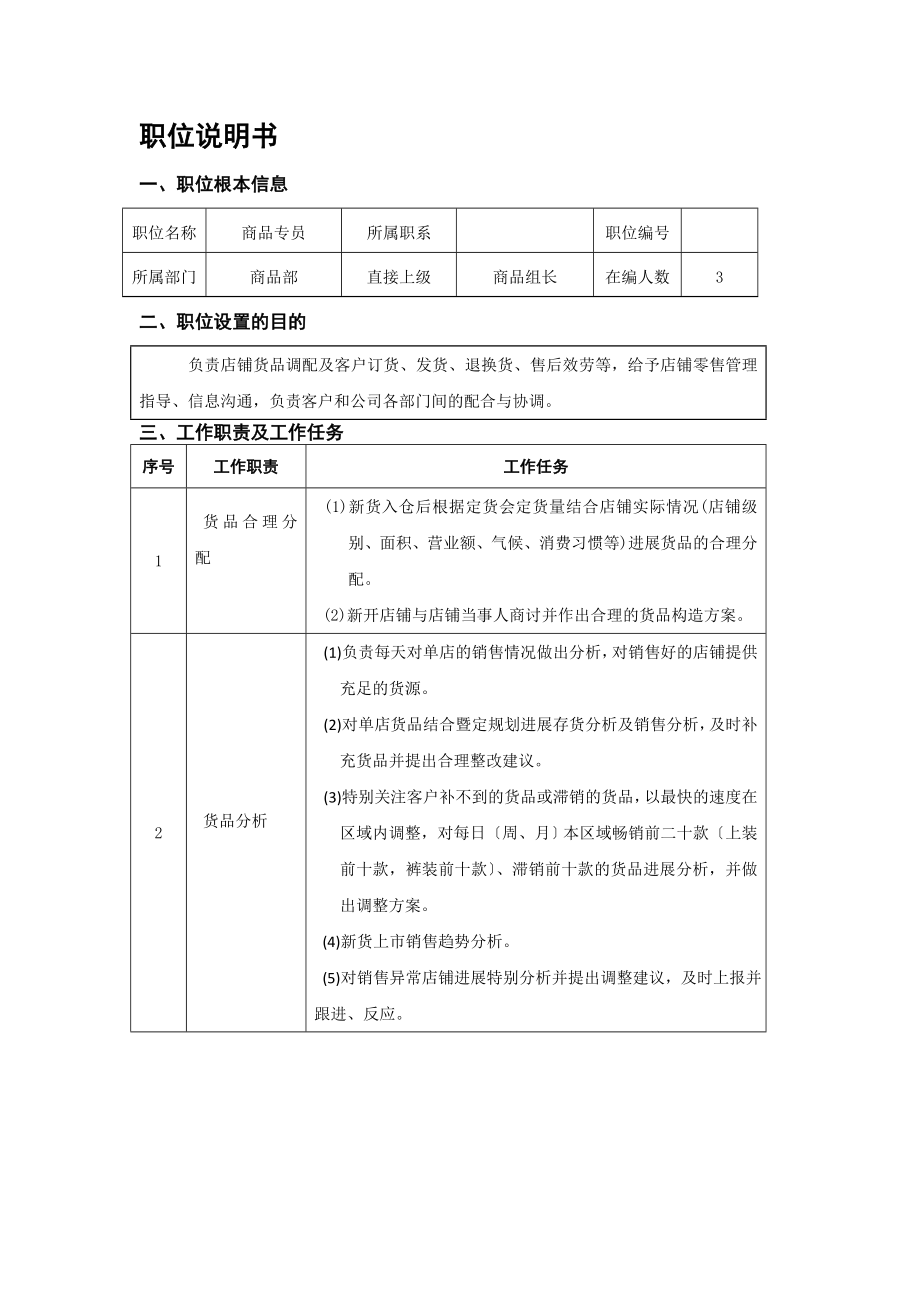 商品部商品专员职位说明书.docx_第1页