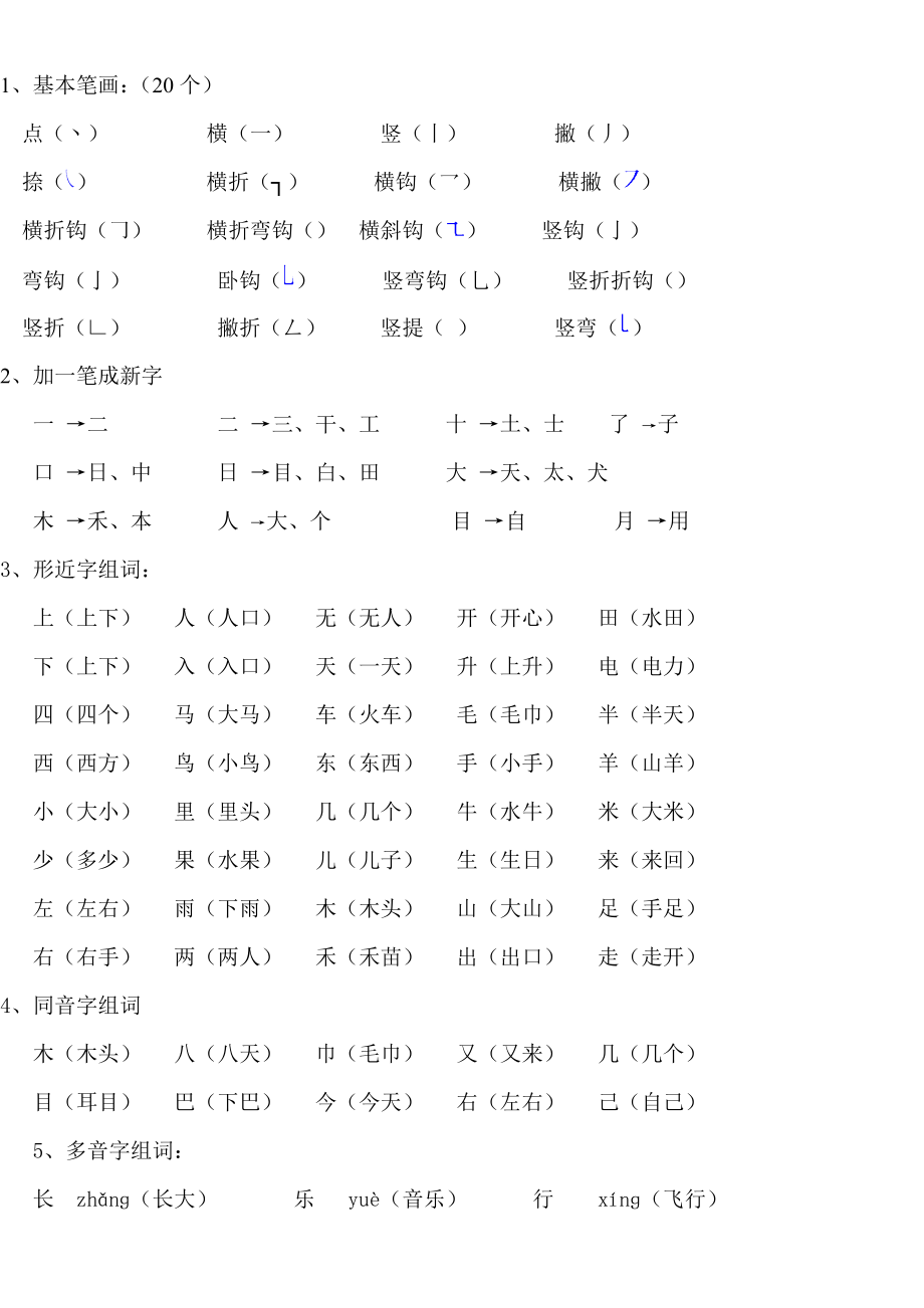 人教版一年级上册语文期末复习整理及拼音练习.doc_第2页