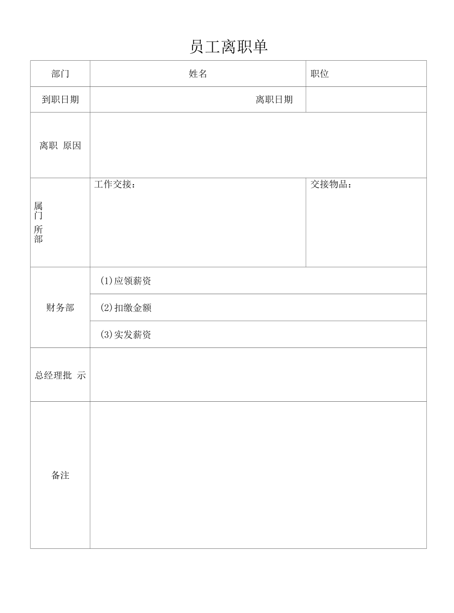 员工离职单（最新版）.docx_第1页