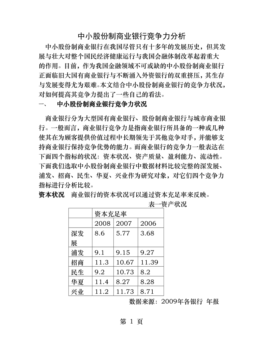 中小股份制商业银行竞争力分析.docx_第1页