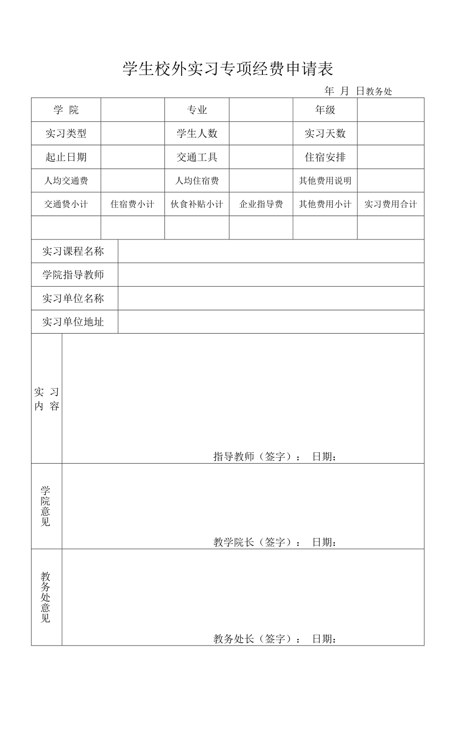 学生校外实习专项经费申请表（模板）.docx_第1页