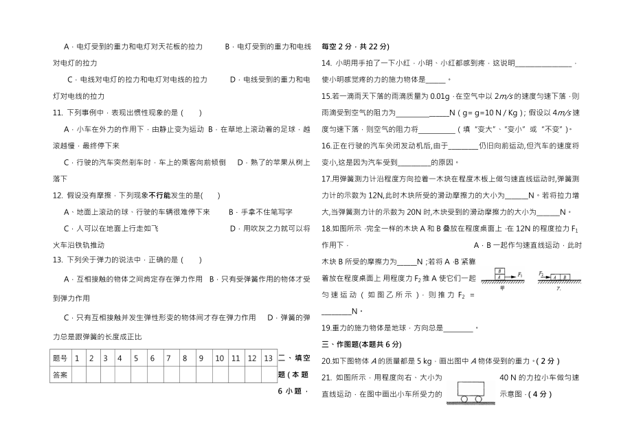 八年级物理下册第一次月考试卷及答案.docx_第2页