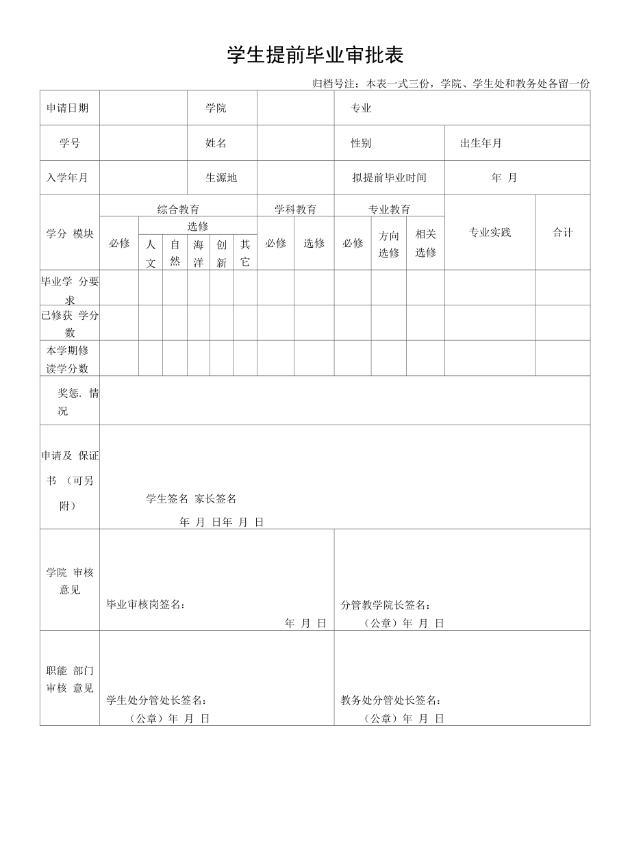 学生提前毕业审批表（模板）.docx_第1页