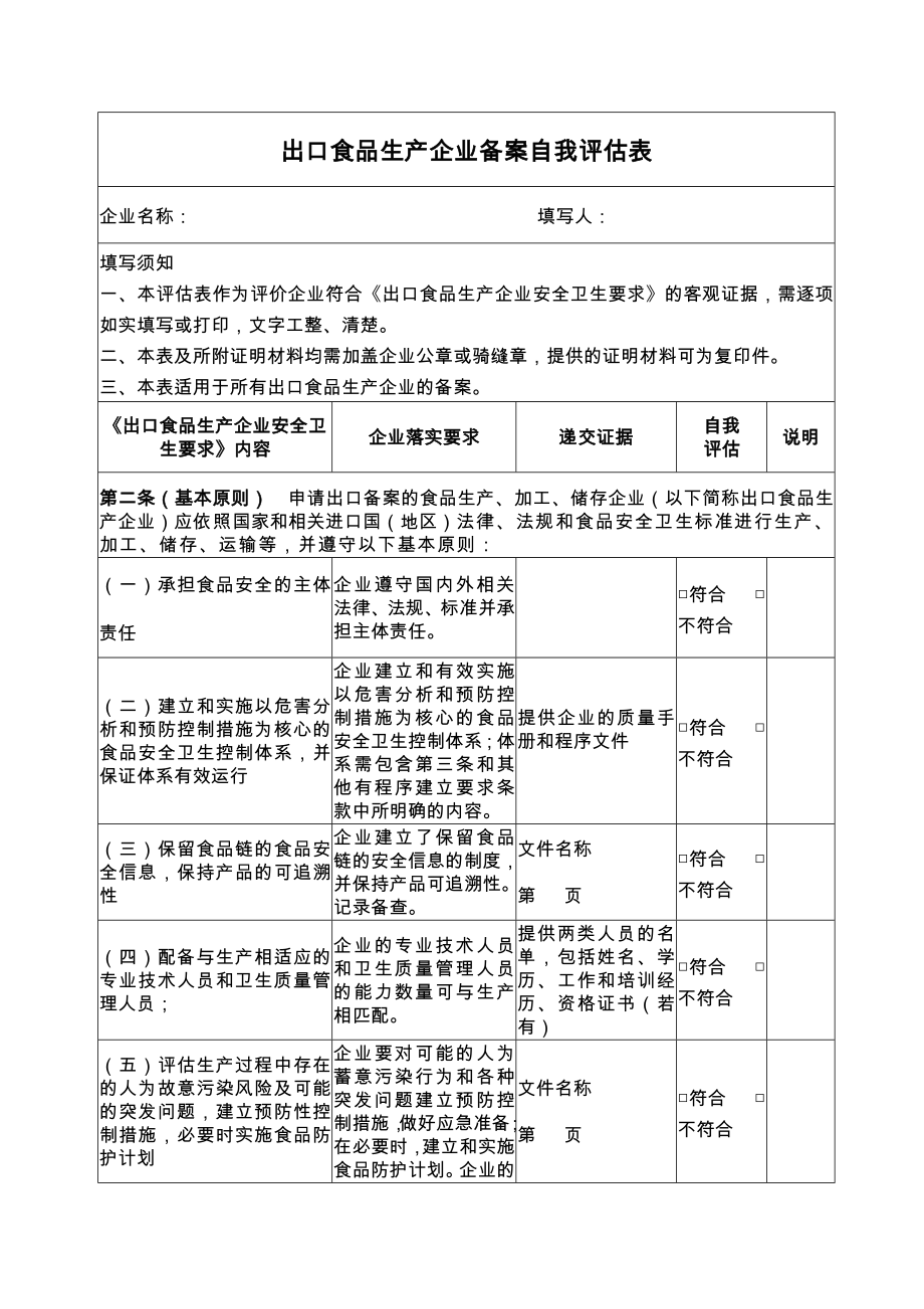 出口食品生产企业备案自我评估表.docx_第1页