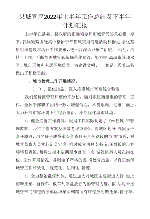 县城管局2022年上半年工作总结及下半年计划汇报.docx