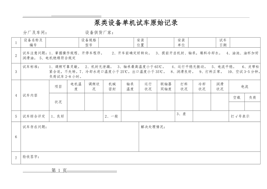 单机试车原始记录表(23页).doc_第1页