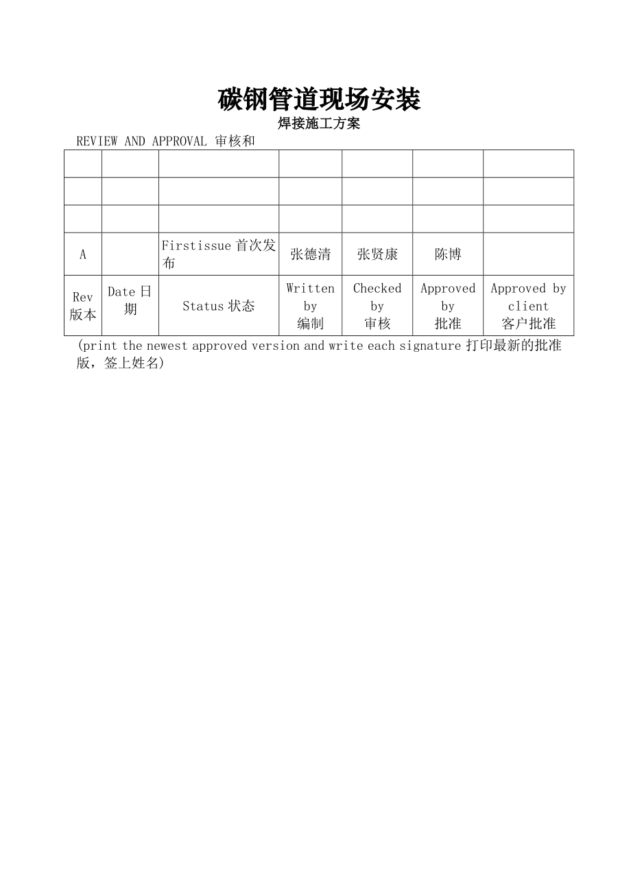 碳钢管道现场安装焊接施工方案.docx_第1页