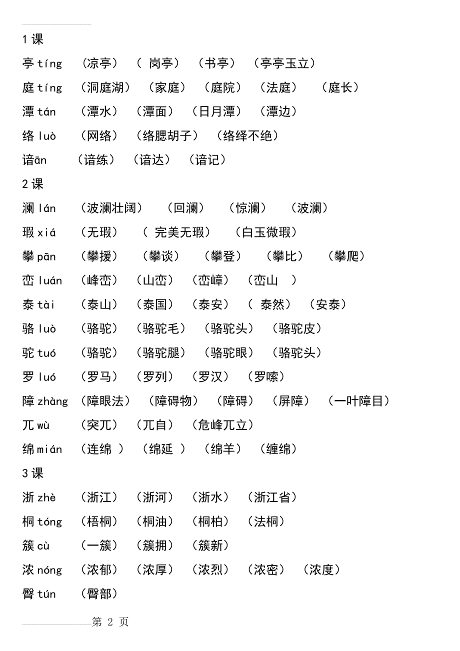 人教版四年级语文下册带拼音生字并组词(12页).doc_第2页