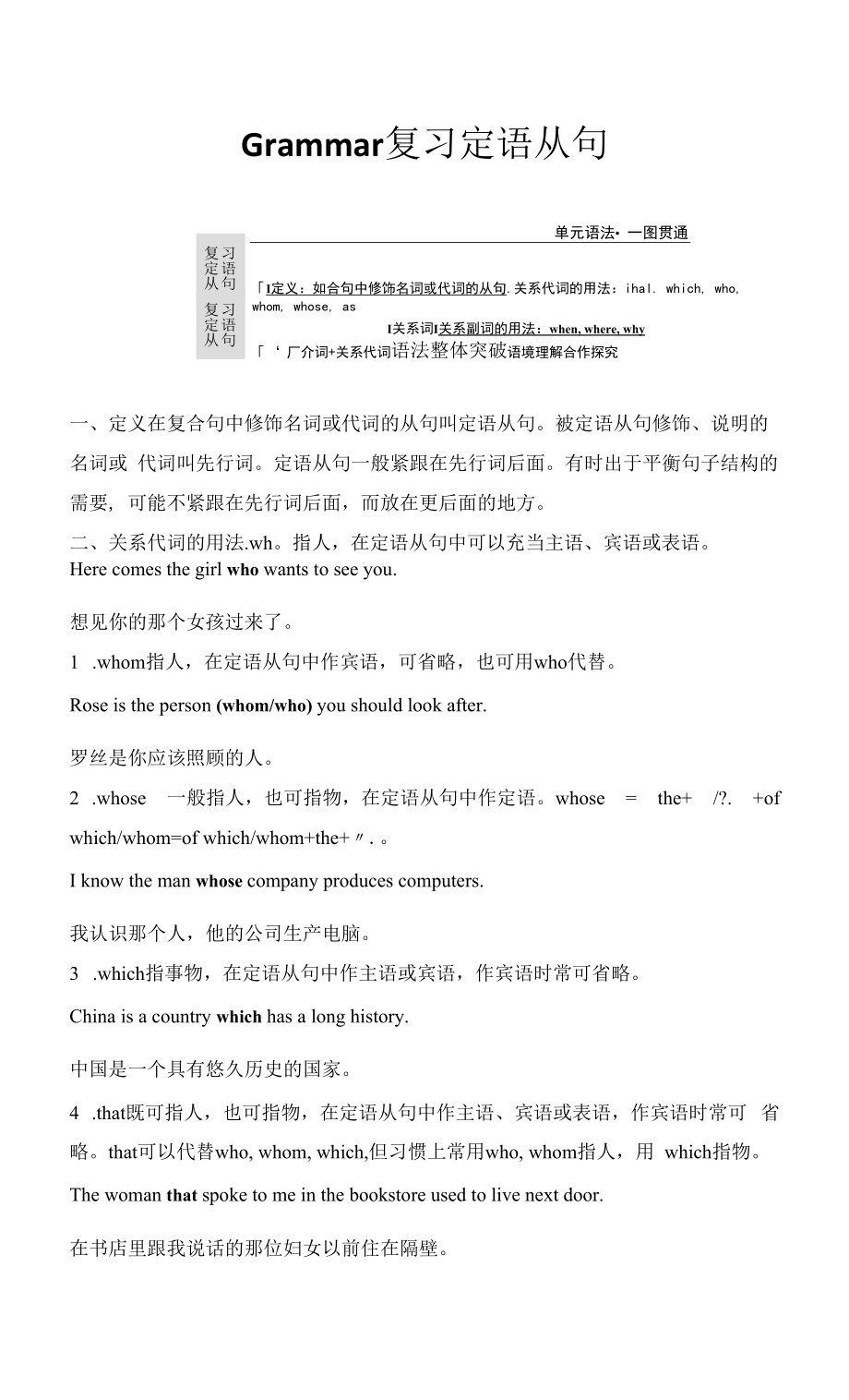 人教版(新教材)高中英语选修3Unit5 Poems精品学案：Grammar——复习定语从句.docx_第1页