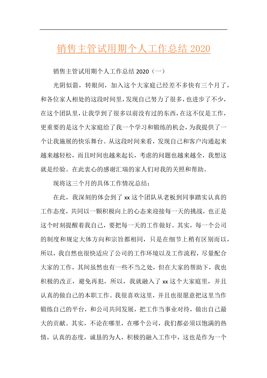 销售主管试用期个人工作总结2020.docx_第1页