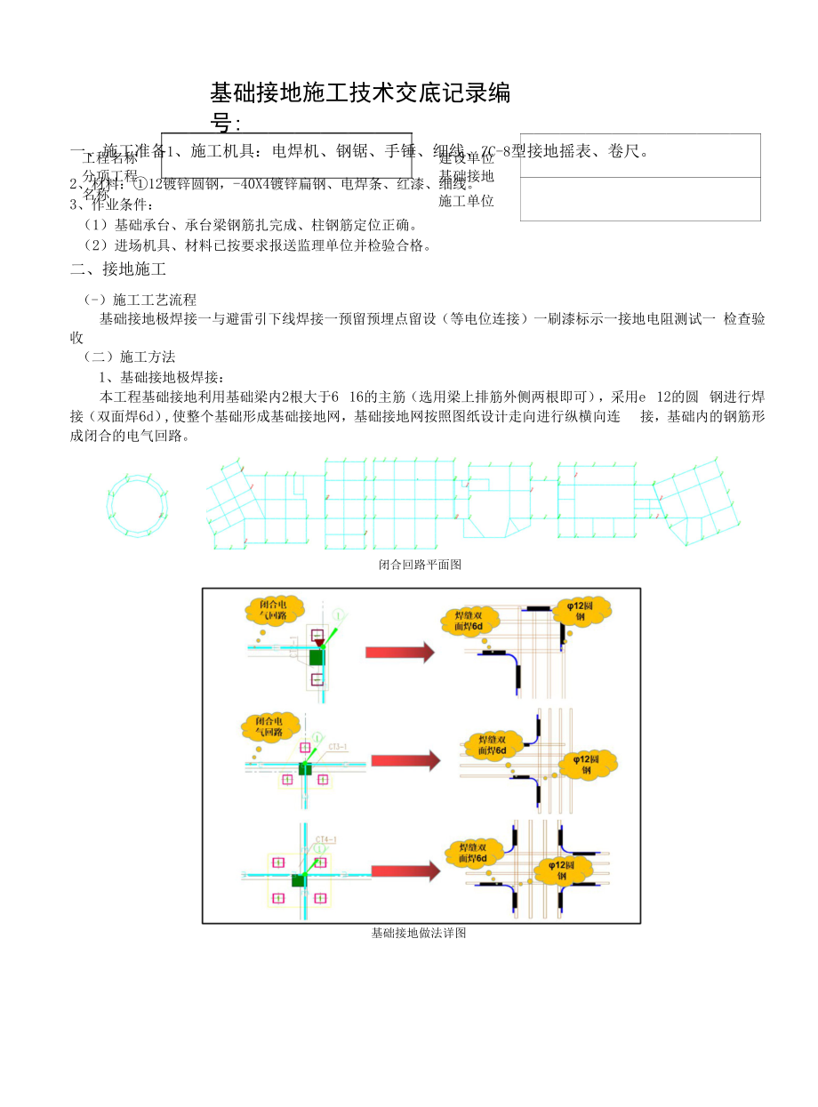 基础接地施工技术交底.docx_第1页