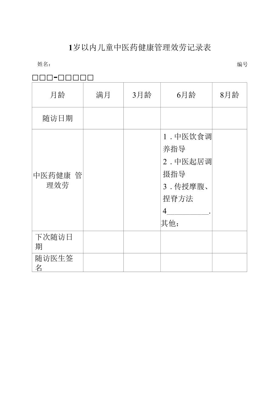 内儿童中医药健康管理服务记录表.docx_第1页