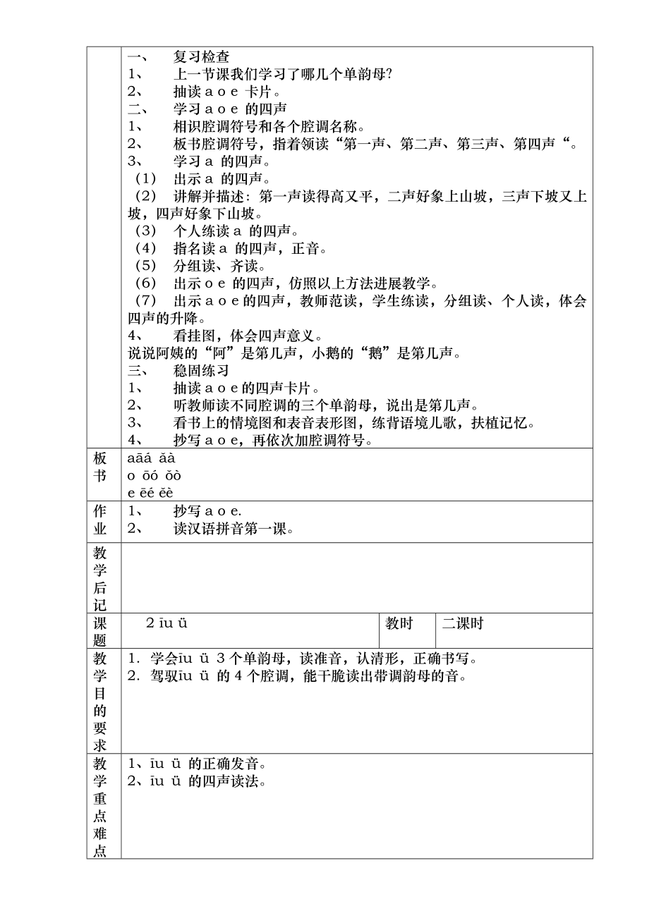 苏教版小学语文一年级上册全册教学设计教案.docx_第2页