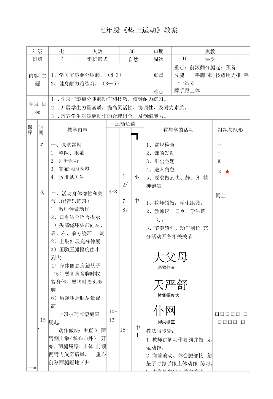 水平四（七年级）体育《垫上运动--学习前滚翻分腿起》教学设计及教案.docx_第2页