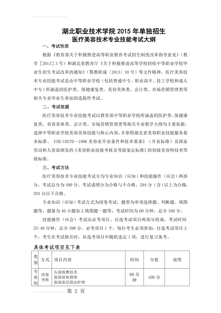 医疗美容技术专业技能考试大纲(10页).doc_第2页