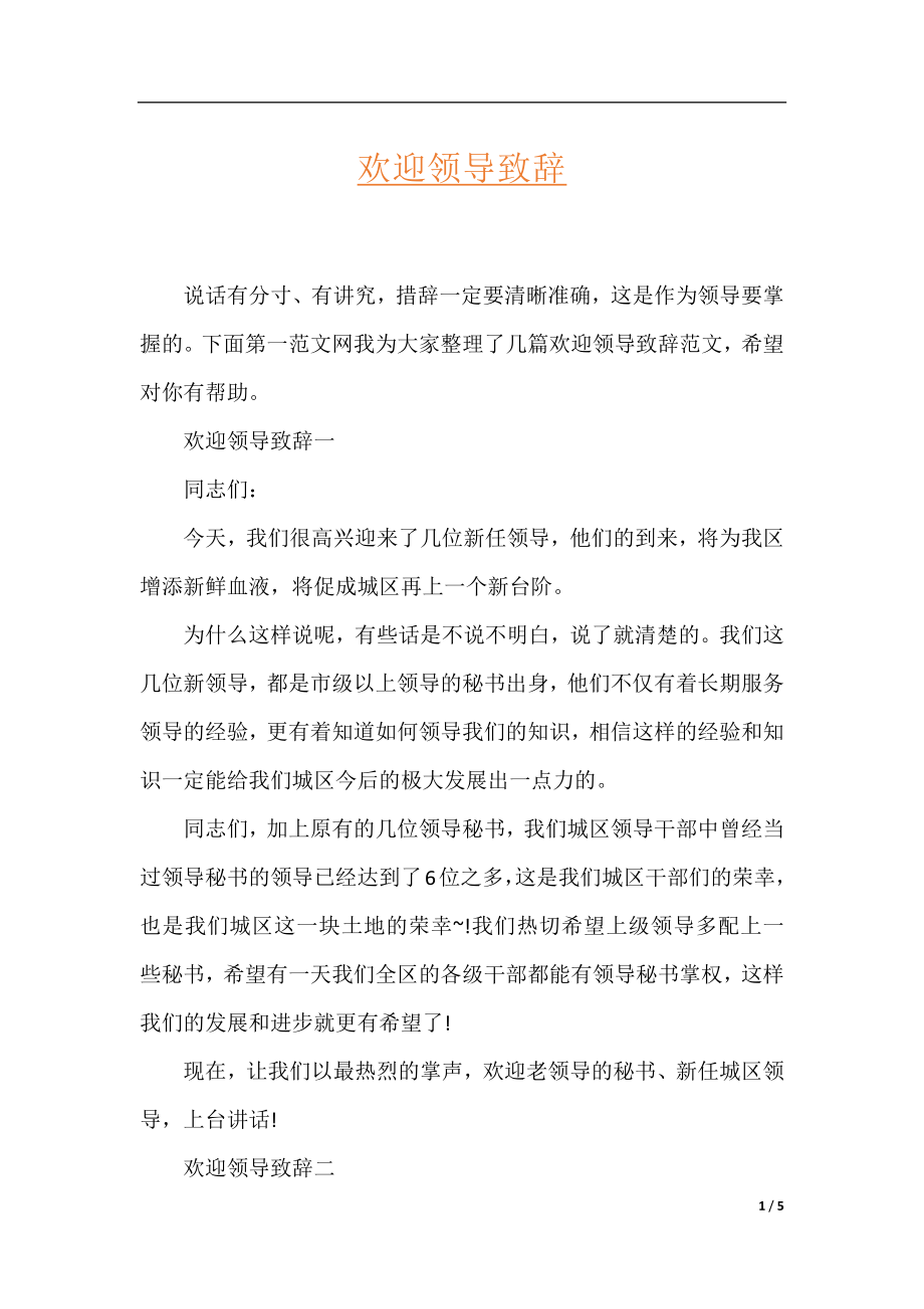 欢迎领导致辞.docx_第1页