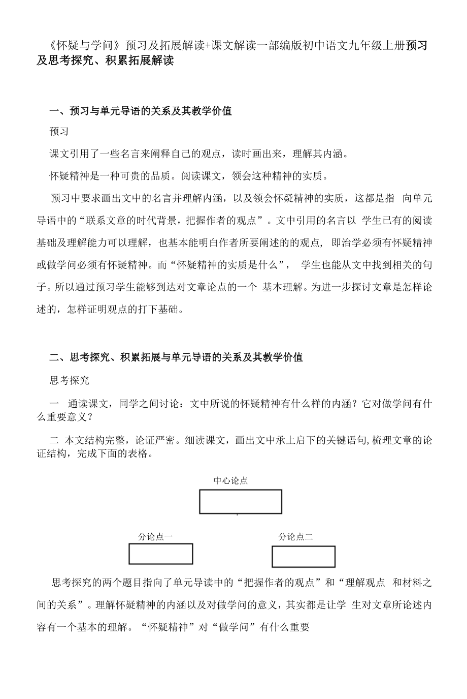 《怀疑与学问》 预习及拓展解读+课文解读—部编版初中语文九年级上册.docx_第1页