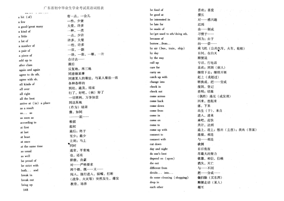 广东省初中毕业生学业考试英语词组表.doc_第1页