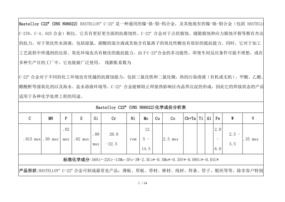 哈氏合金因考尔合金蒙乃尔合金化学成分和机械性能.doc_第1页