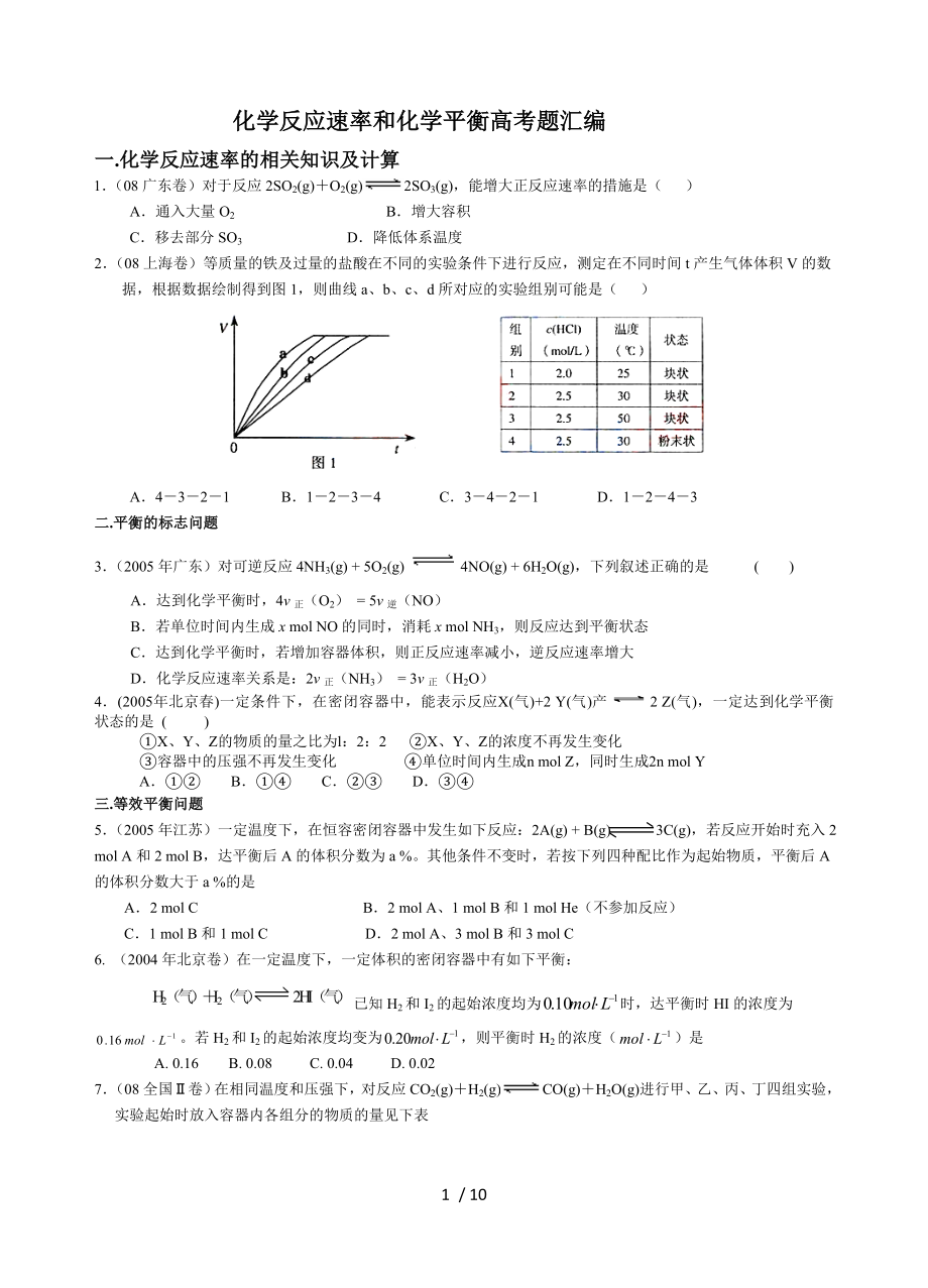 化学反应速率与化学平衡高考题汇编(DOC).doc_第1页