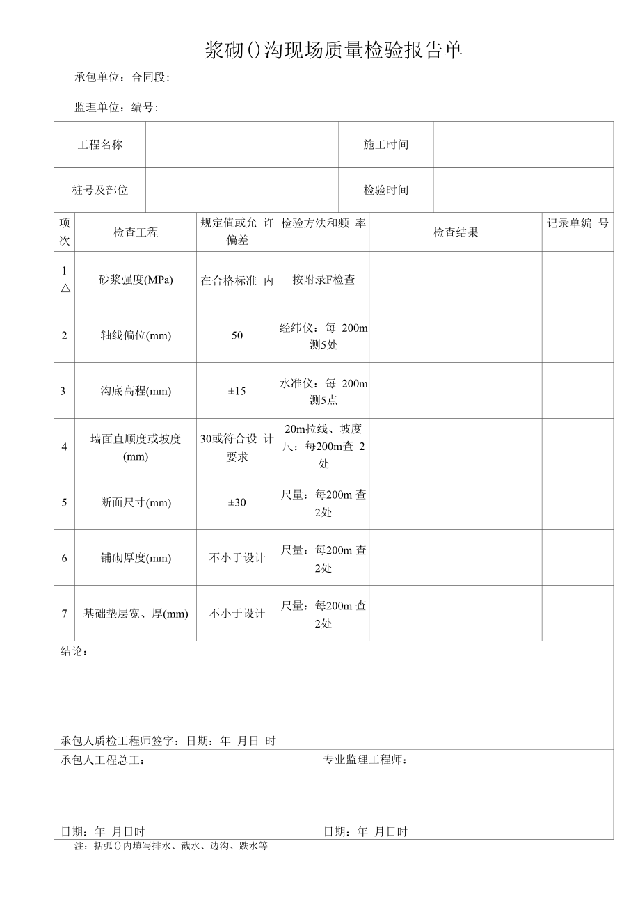 浆砌（ ）沟现场质量检验报告单.docx_第1页