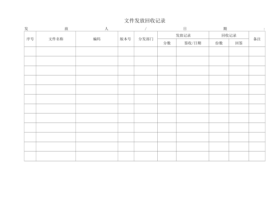 化妆品质量体系文件002 文件发放回收记录表.docx_第1页