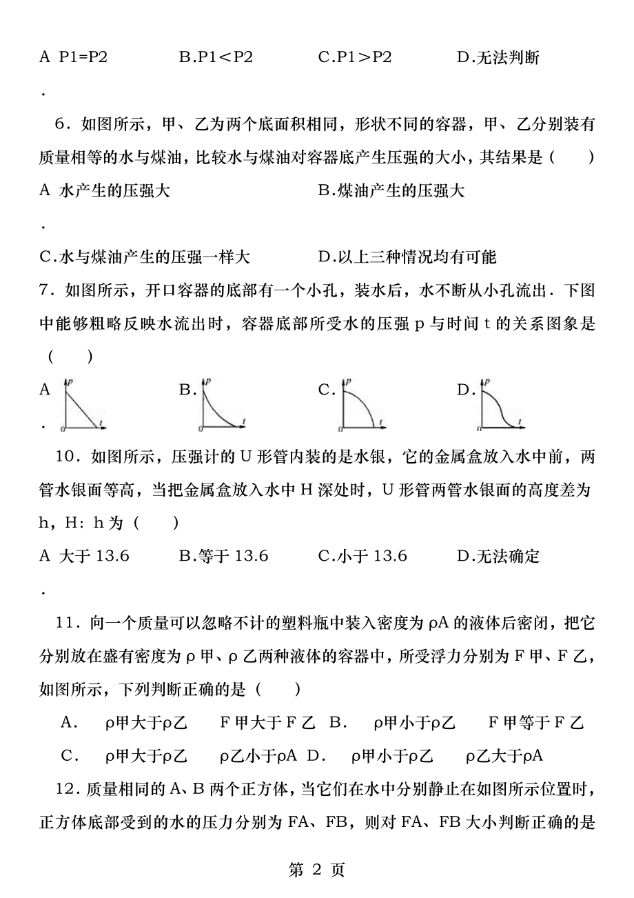 初中物理压强与浮力经典题.docx_第2页