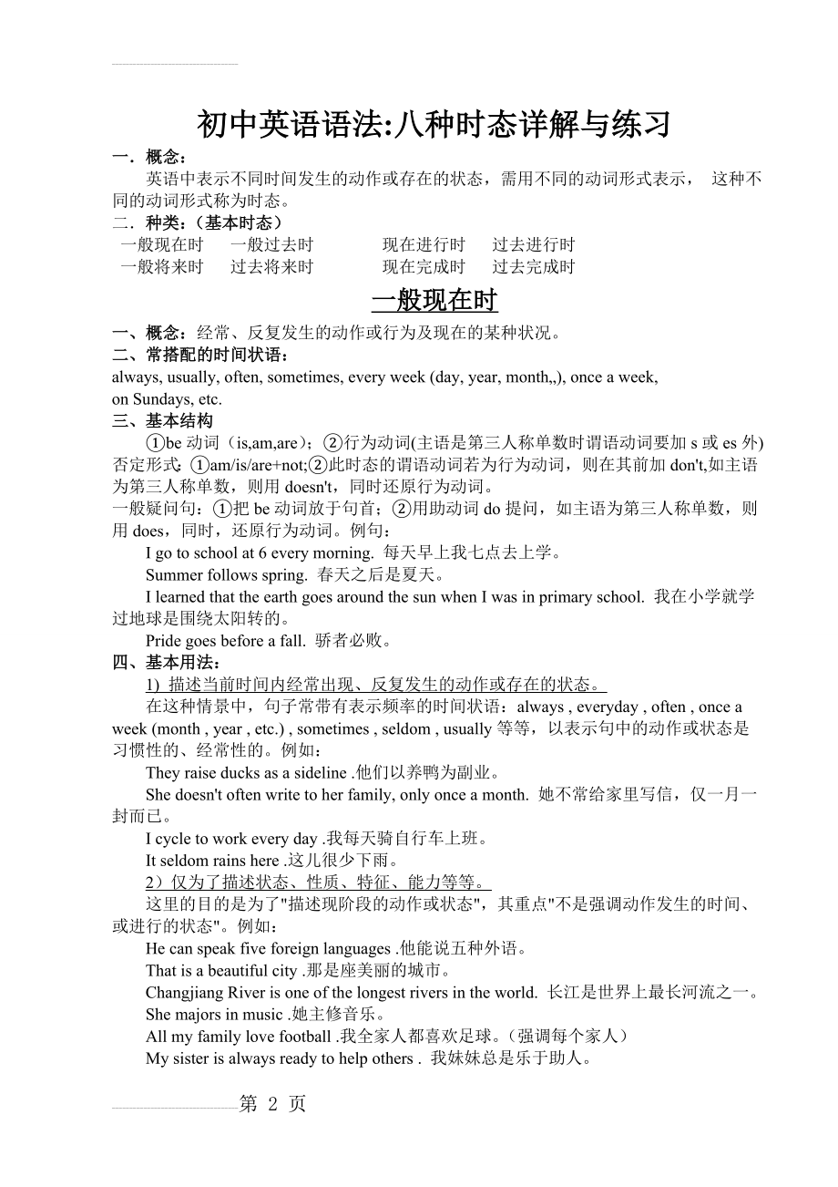 初中英语八大时态的详细讲解与练习(21页).doc_第2页