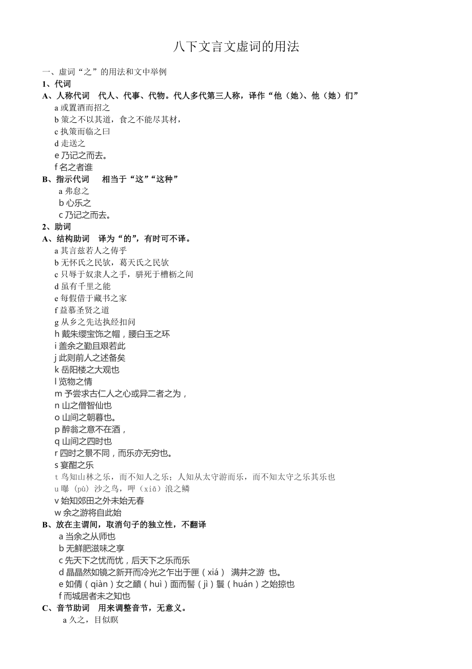 八年级下册文言虚词整理.doc_第1页