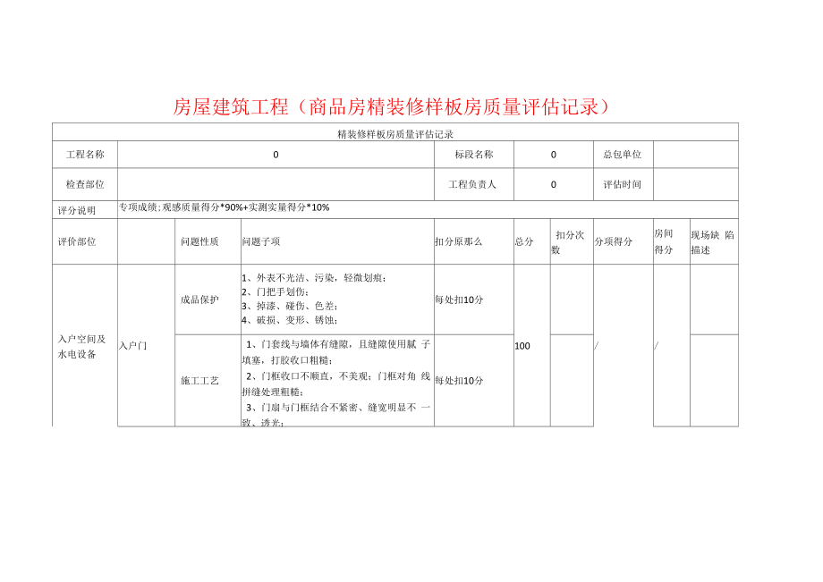 房屋建筑工程（商品房精装修样板房质量评估记录）.docx_第1页