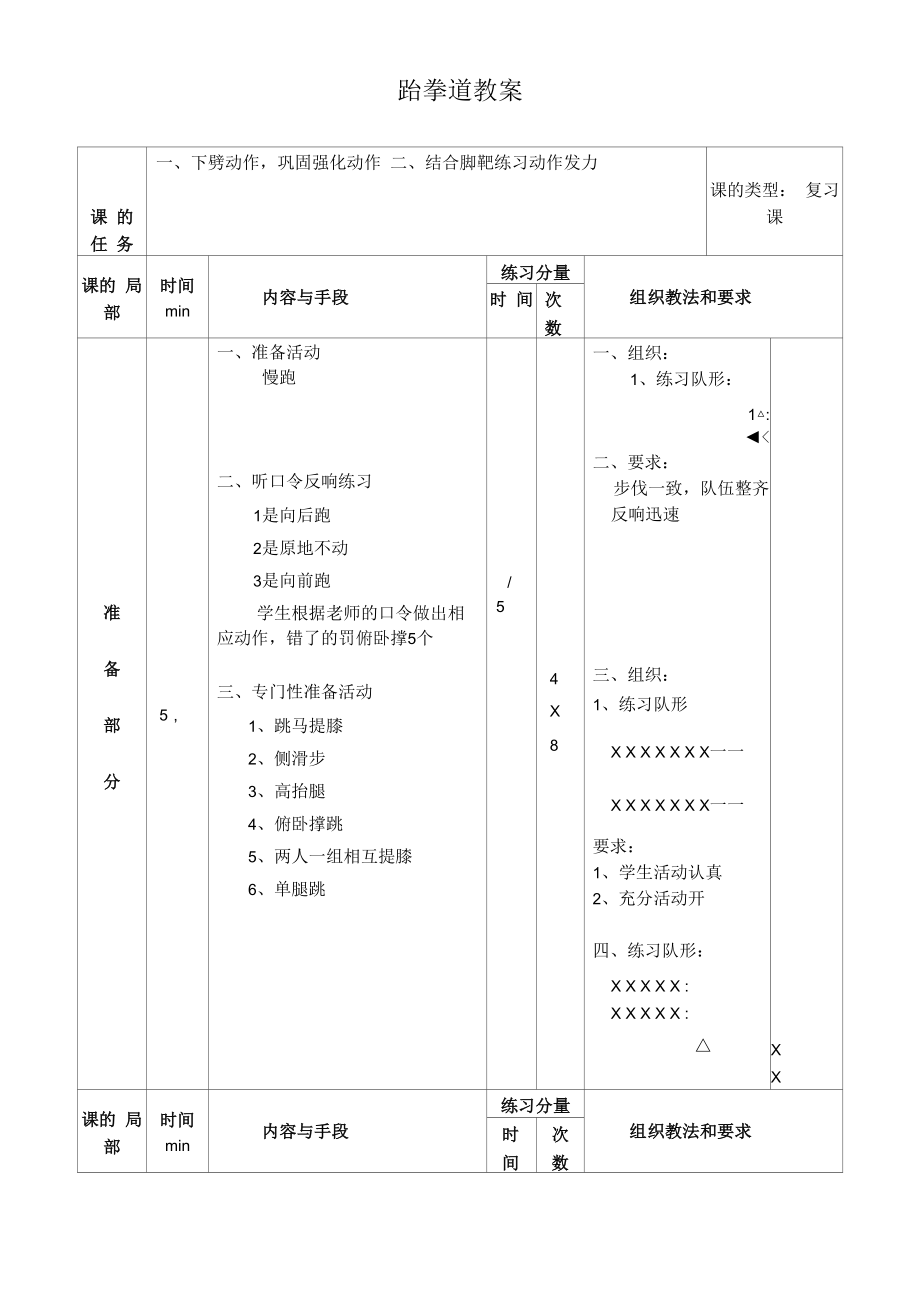 初中体育：跆拳道教案.docx_第1页