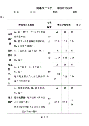 网络推广专员月绩效考核表.docx