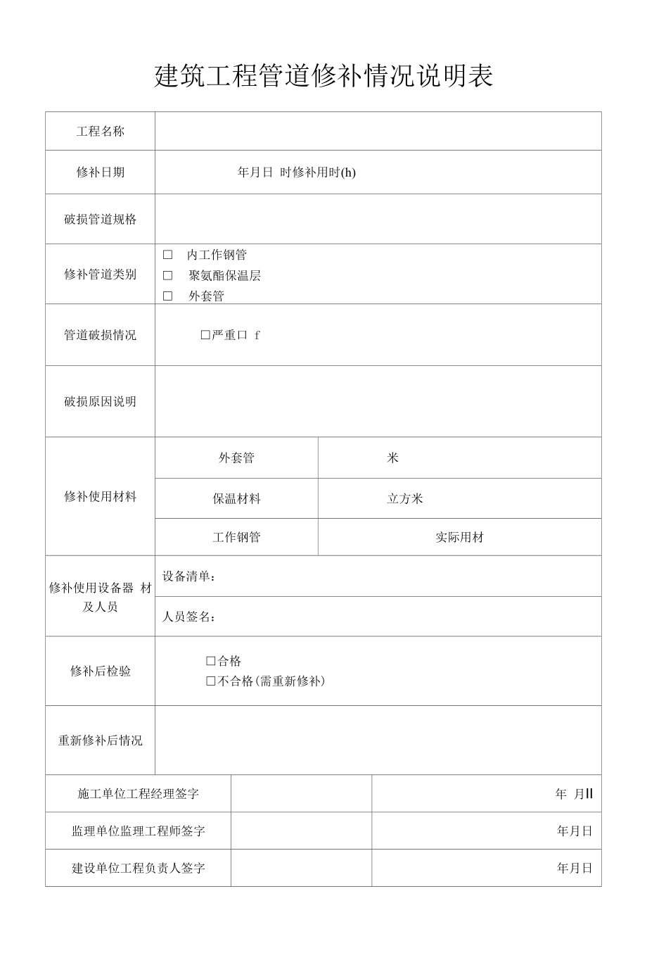 建筑工程管道修补情况说明表.docx_第1页