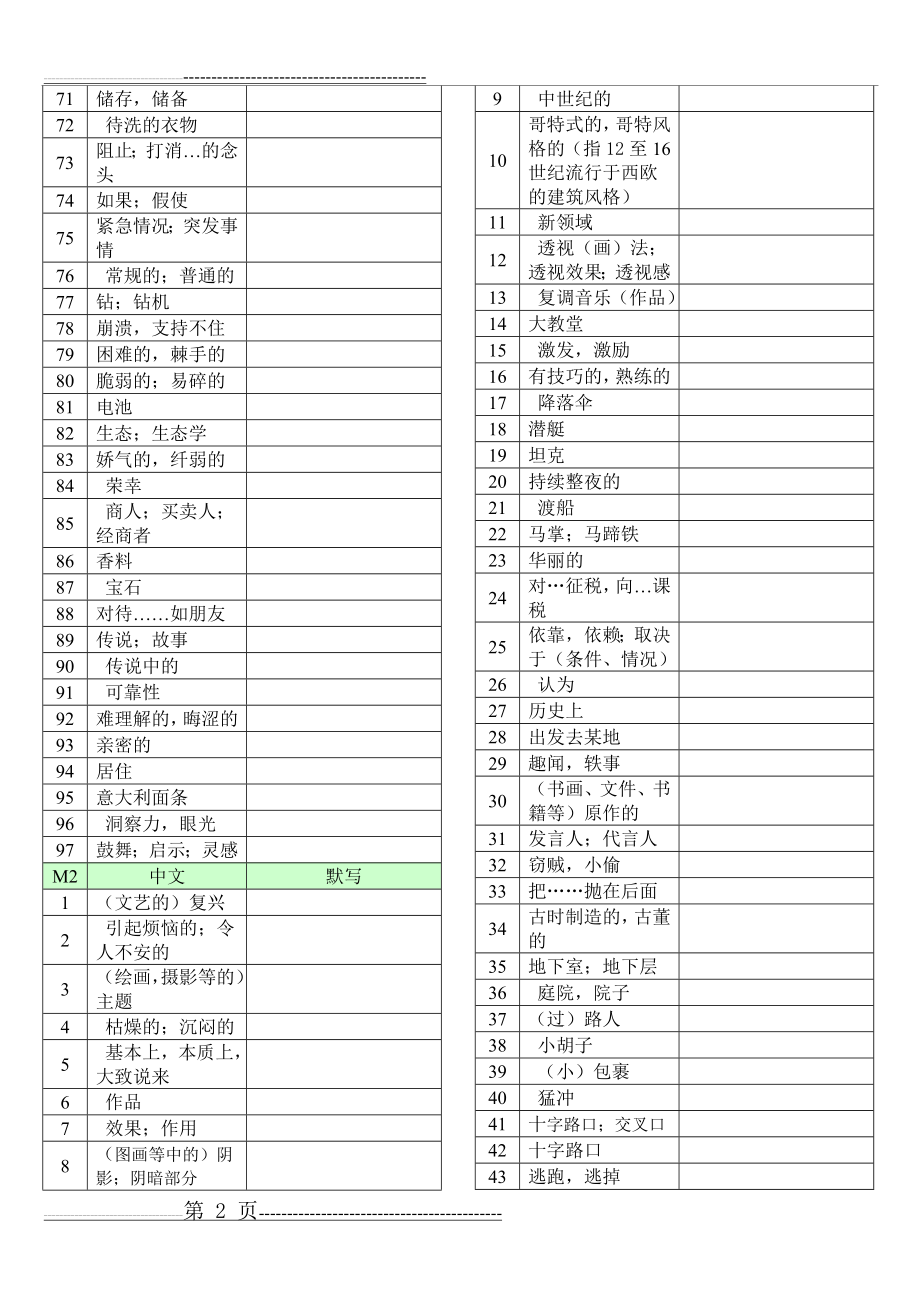 外研版高中英语单词 选修八 默写单(8页).doc_第2页