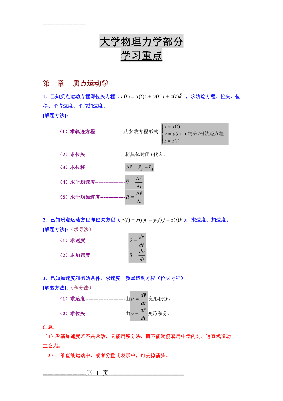 大学物理力学部分学习重点(6页).doc_第1页