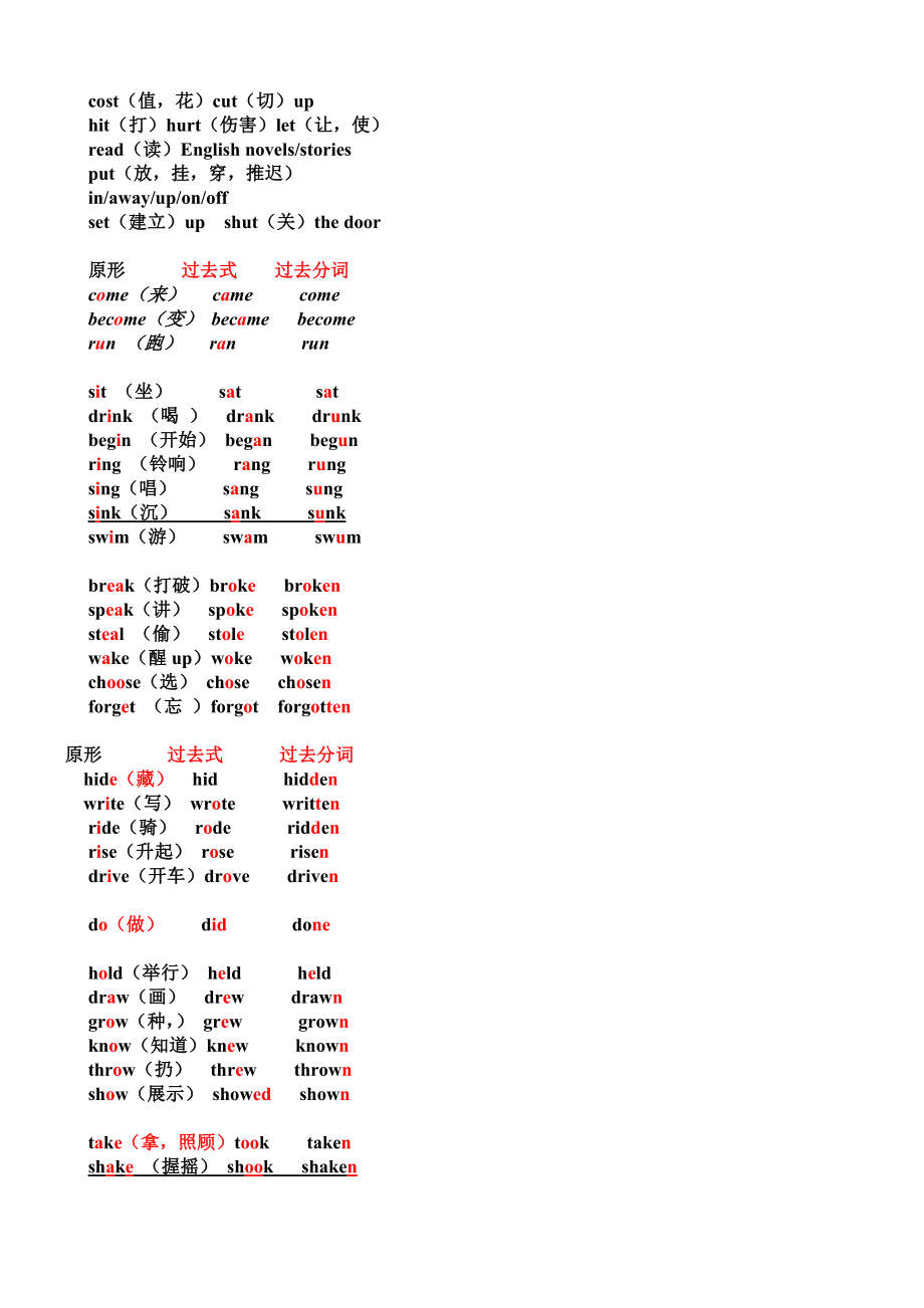 初中新目标英语不规则动词动词过去式过去分词变化新归纳.doc_第1页