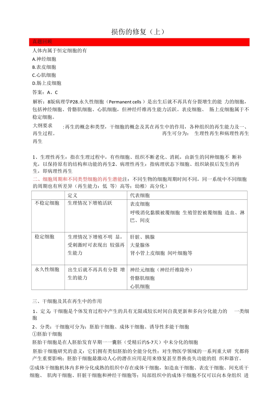 病理学：损伤的修复（上）考点总结.docx_第1页