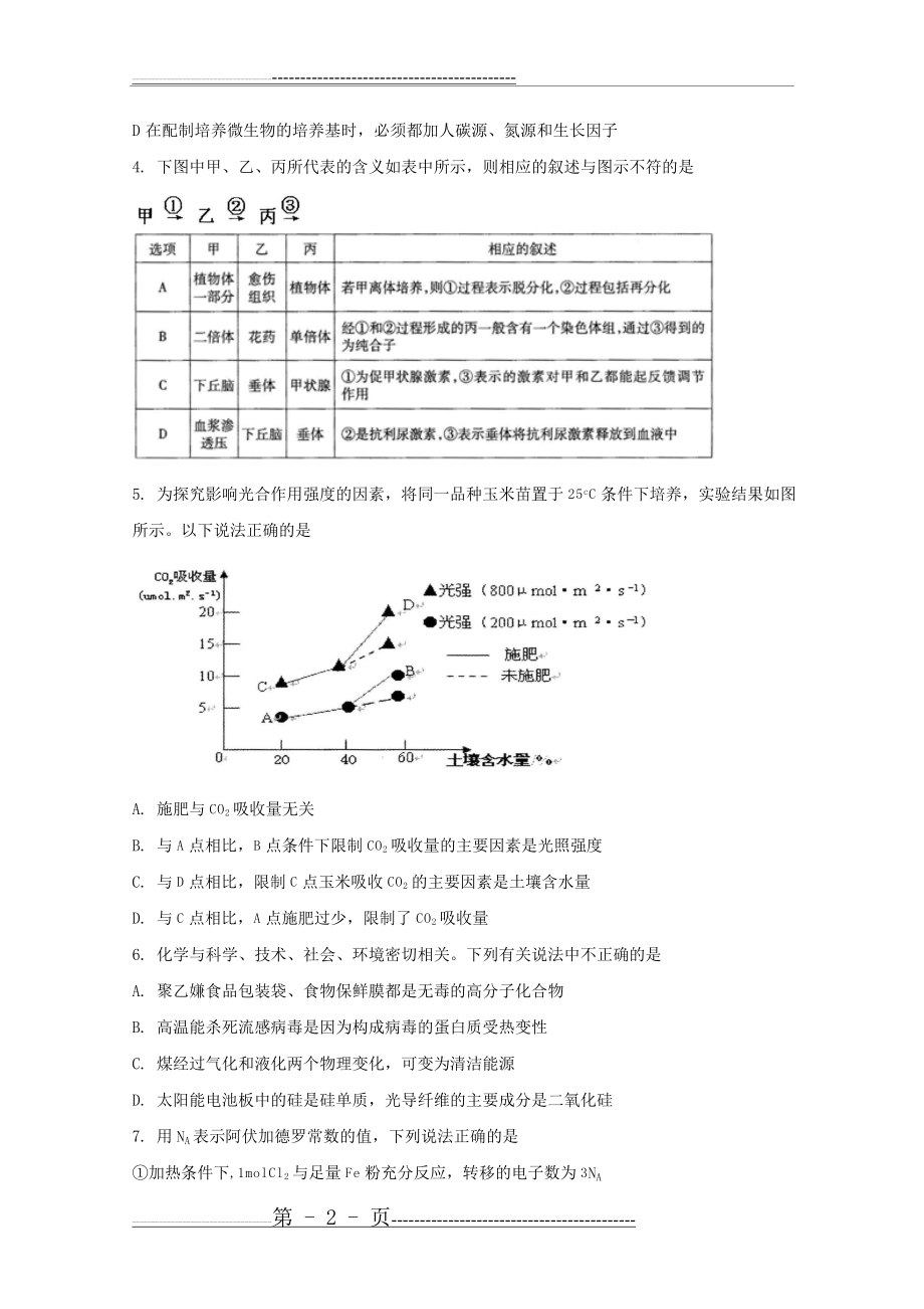 四川省南充市2012届高三第二次高考适应性考试(理综)word版(19页).doc_第2页