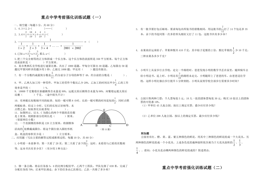 重点中学小升初分班考前强化训练试题(共18套).doc_第1页