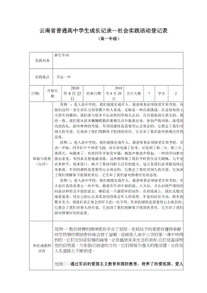 云南省普通高中学生成长记录社会实践活动登记表.doc