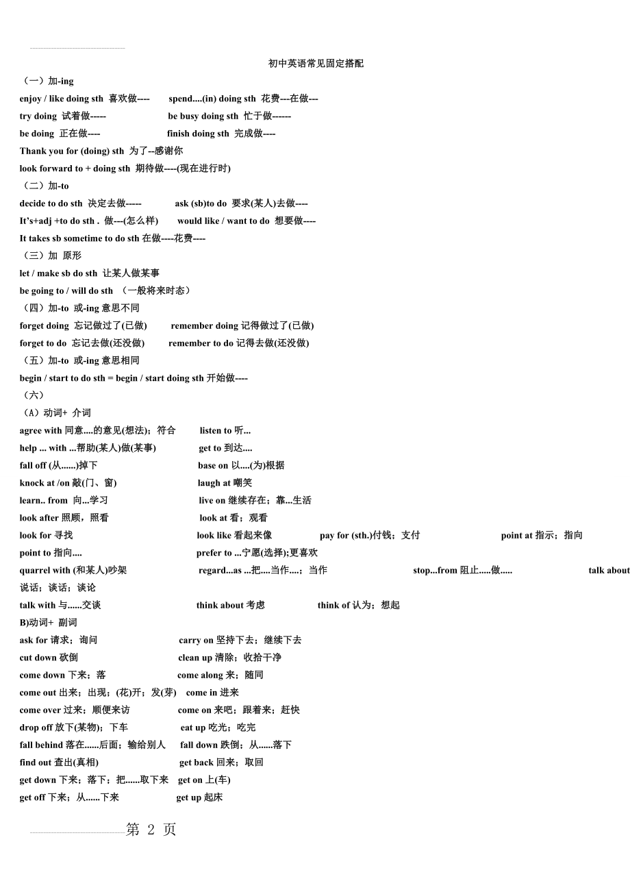 初中英语固定搭配、句型(20页).doc_第2页