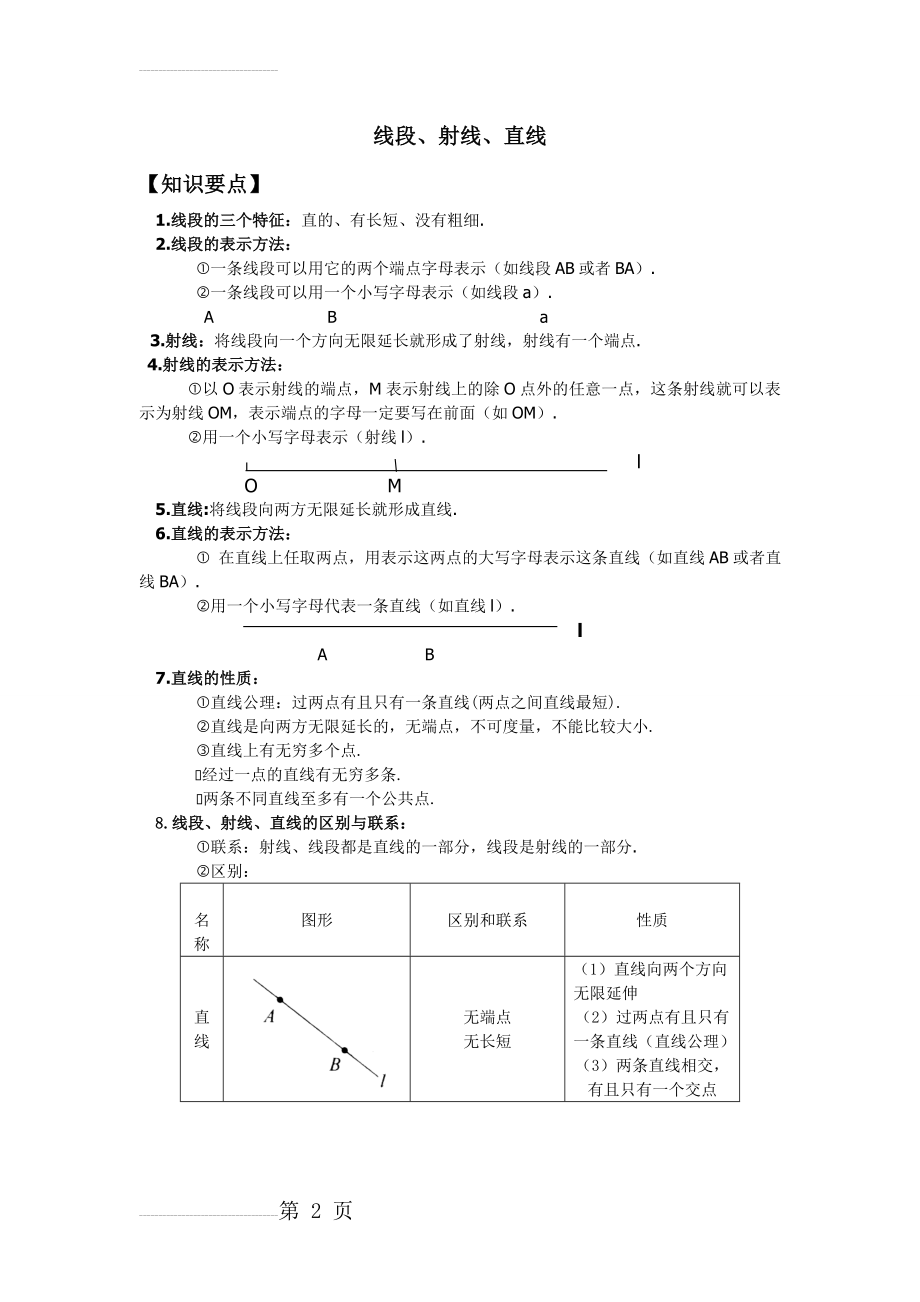 初一线段、射线、直线的知识点及提高(4页).doc_第2页