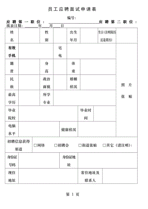 员工应聘面试申请表.docx