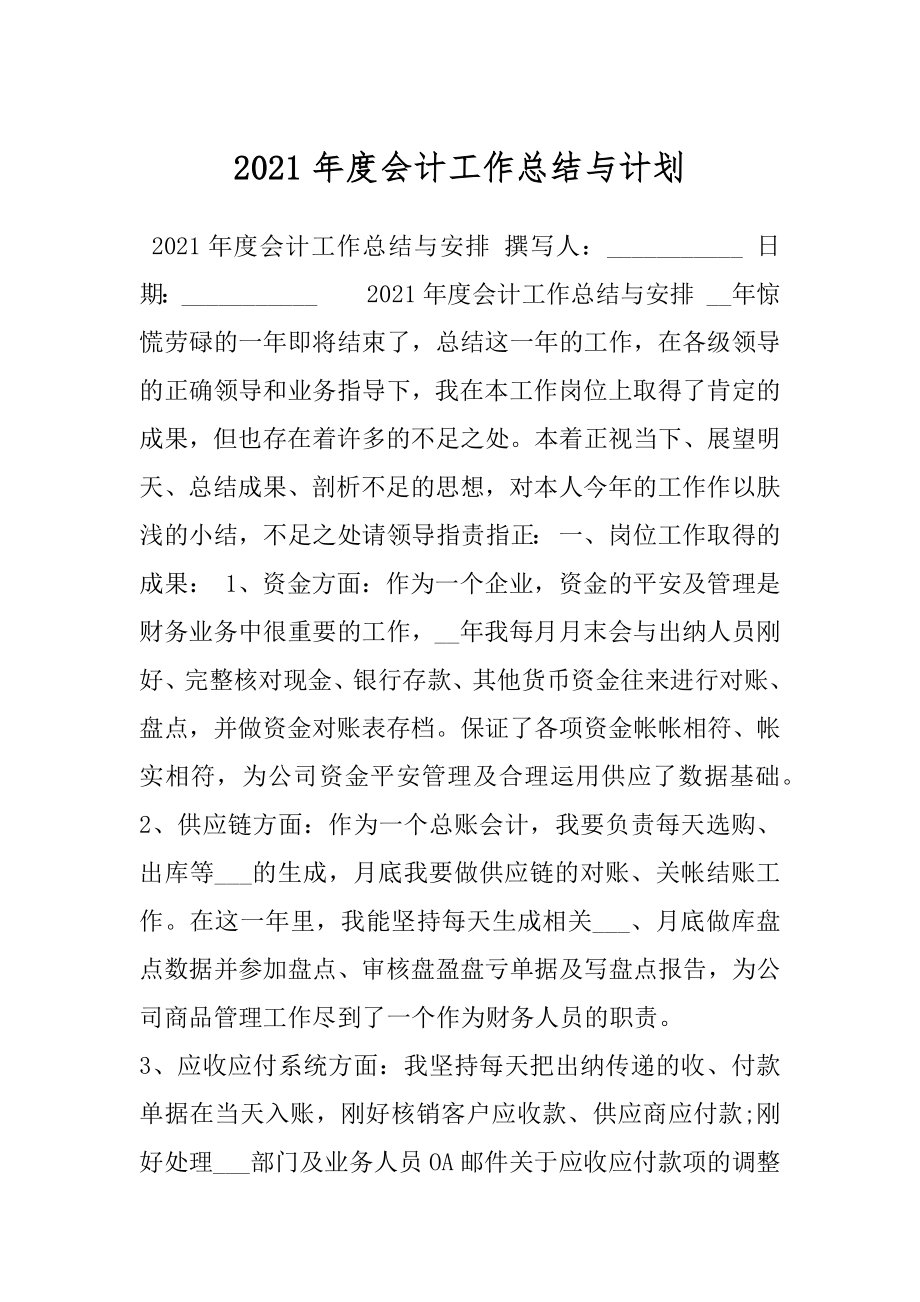 2021年度会计工作总结与计划.docx_第1页