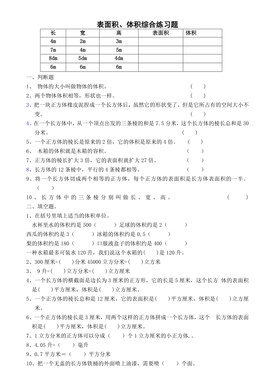 五年级下体积表面积综合练习题.doc_第1页