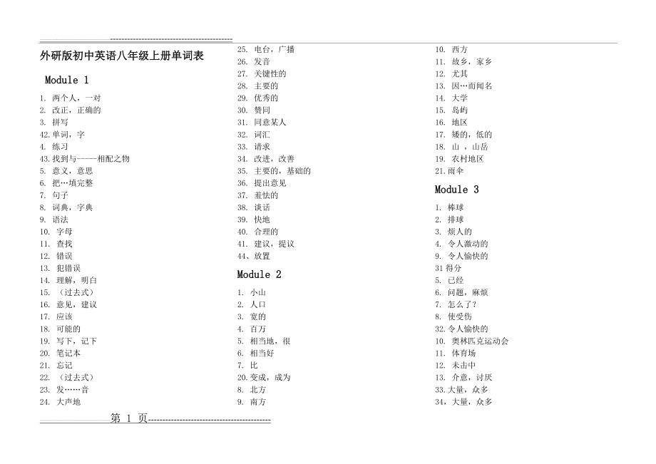 外研社版八年级(上下册)英语单词默写版(8页).doc_第1页