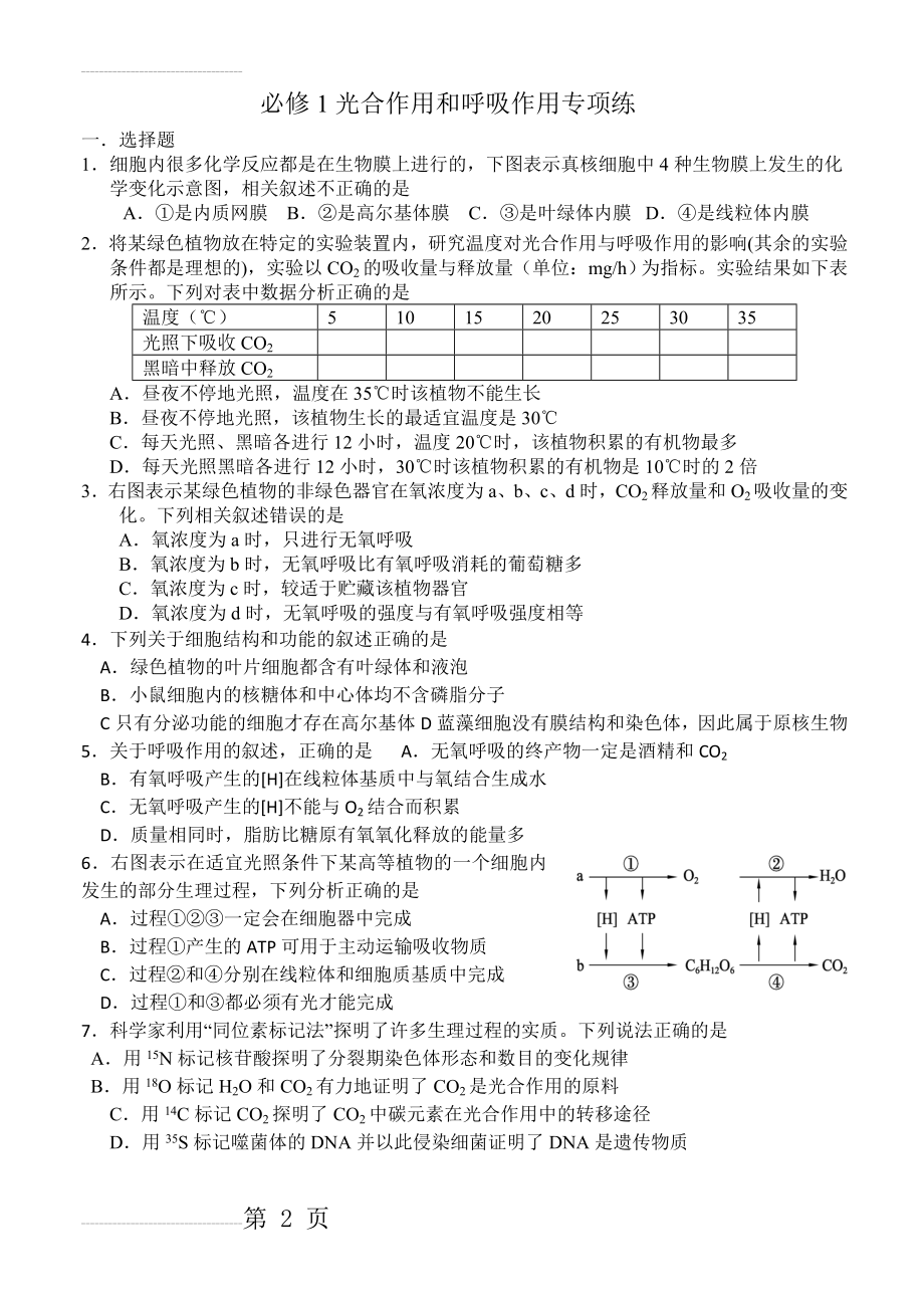 光合、呼吸专题练习题(10页).doc_第2页