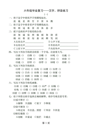 六年级毕业复习汉字拼音练习.docx