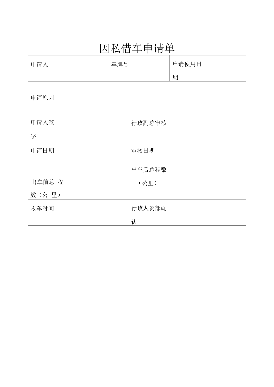 因私借车申请单.docx_第1页